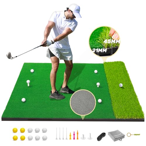 MyVoice Golf Hitting Mat - Pro 5x4ft | Premium Indoor/Outdoor Training Mat for Chipping, Swing, Driving | 2 Grass Turf Options, Thickened Design (21/45mm) | High-Elastic, Non-Slip Base