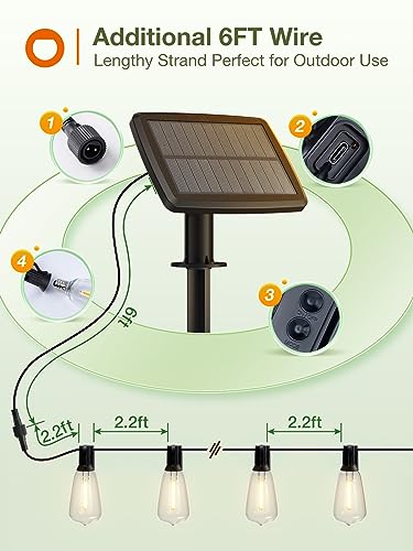 addlon 33(27+6) FT Solar String Lights Waterproof,Patio Lights Solar Powered with Remote& USB Port 12+1 LED Shatterproof Bulbs 3 Lighting Modes Outdoor Lights for Camping Backyard Garden