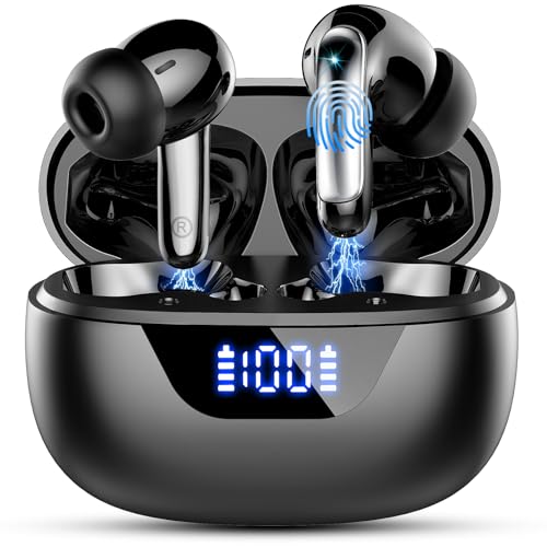 Wireless Earbuds Bluetooth 5.3 Headphones 48H Stereo Earphones in Ear with 4 ENC Mic Clear Calls, Noise Cancelling Ear Buds with LED Display Charging Case, IP7 Waterproof Sport Headset for Android iOS
