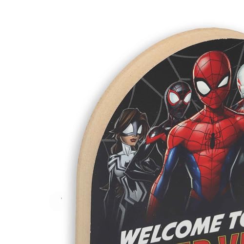 Marvel Spider-Man Welcome to My Spider-Verse Shelf Sitter Decor - Fun Wood Block Spider-Man Decoration for Teen Room or Movie Room