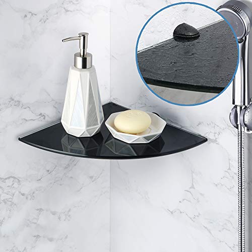 Alise Glass Shelves 15 Inch Glass Bathroom Shelves Tempered Glass Shelf Wall Mount Glass Shelves for Bathroom Matte Black Glass Bathroom Shelf