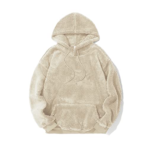 PEGENO Mens Fashion Fuzzy Pullover Hoodies Long Sleeve Casual Fleece Pullover Hoodies Sweatshirts(Brown Small)
