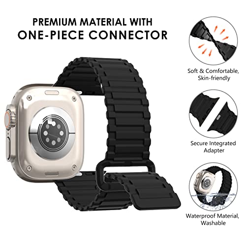 WINGLE Magnetic Band for Apple Watch Band Ultra 2/Ultra Band for Men 49mm 45mm 44mm 42mm Series 10 9 8 7 6 5 4 3 2 1 SE, Strong Magnetic Bands Silicone Sport Strap for iWatch Women, Black/Orange
