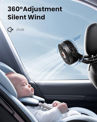 SHEWIND Stroller Fan, LED Light Portable Fan, 3600mAh Battery Operated Small Clip on Fan, 4 Speed Rechargeable Mini Personal Fan Cooling Travel Fan For Car Seat Crib Treadmill (Black)