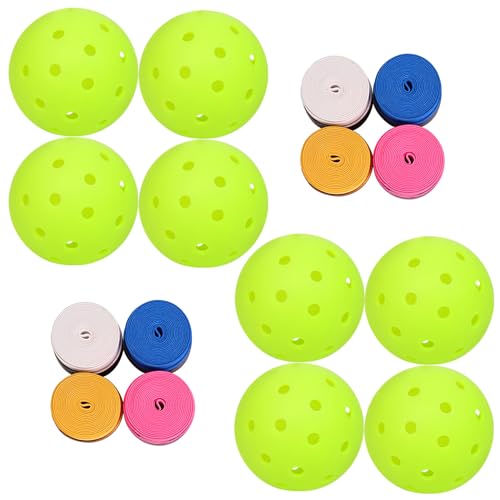 Guvixumi Pickleball Balls, Frosted Surface Pickleballs,Optic Green Outdoor Pickleball Balls,40 Holes Pickle Balls,8 Pack Outdoor Pickleballs with 8 Frosted Anti-Slip Overgrip