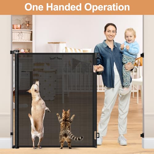 48" Extra Tall Retractable Baby Gates 55" Wide Retractable Dog Gate Tall Retractable Gate Extra Tall Baby Gate for Doorway Extra Tall Dog Gate for The House Extra Tall Pet Gate for Dogs Tall Mesh Gate