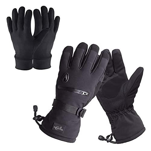 CAMYOD Men Waterproof Skiing Snowboarding Gloves with Zipper Pocket, Air Vent, Separated Liner Gloves-2 Pairs Set(2-Pair,S)