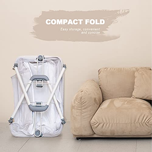 ANGELBLISS Baby Bassinet Bedside Sleeper, Easy Folding Portable Bassinet for Baby with Wheels, Adjustable Height, Included Mattress (Beige)