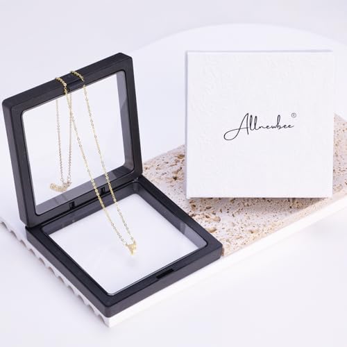 ALLNEWBEE 14K Yellow Gold Plated Cubic Zirconia Initial Necklace | Initial Pendant Letter A-Z Necklace for Women (W)