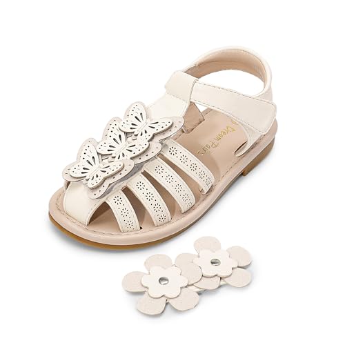 DREAM PAIRS Girls Sandals Closed-Toe Sandals with Interchangeable DIY Flower Dress Summer Shoes Toddler/Little Kid,Size 1 Little Kid,Pink,SDSD2310K