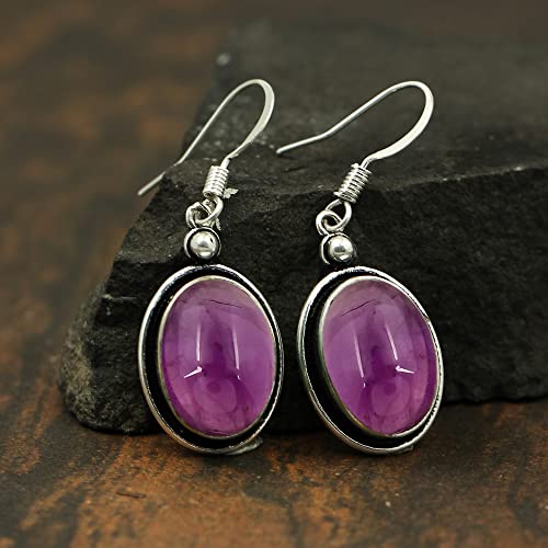 10.56 Cts Amethyst Dangle Earrings For Women, Purple Stone February Birthstone Jewelry Mother's Day Gifts For Mom Wife