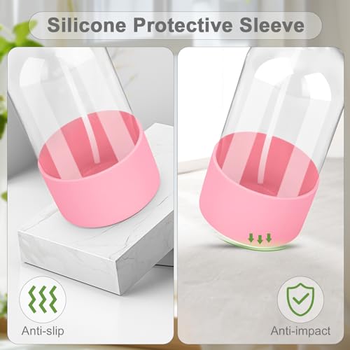 Worldgsb 1 Pack Glass Spray Bottles with Silicone Sleeve, 16 oz Empty Refillable Containers with Adjustable Spray Nozzles, Spray Bottles for Hair, Cleaning Solutions and Plants Pink