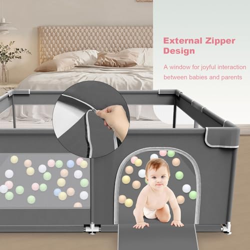 Baby Playpen for Babies and Toddlers 50 x 50 inch, Baby Play Yards Indoor & Outdoor, Sturdy Safety Baby Play Pen with Soft Breathable Mesh, Baby Fence