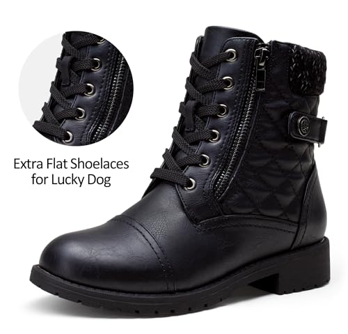 Vepose Women's Black Ankle Boots, Lace up Casual Combat Booties, Size 6 US - 927 Knitting Wool (CJY927 Black 06)