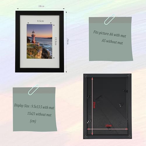 EVQUIT A5 Gallery Picture frames with A6 mat,Freestanding and Wall Mountable Photo Frame,Black