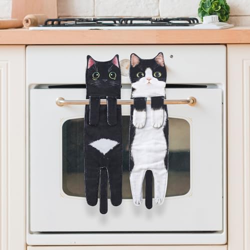 Cat Hand Towels for Kitchen Bathroom - Cute Cat Decor Gadgets - Hanging Soft Absorbent Hand Face Towel - Funny Unique Christmas Birthday for All Women Mom Cat Lovers - Orange