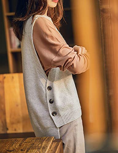 HangNiFang Women's Round Neck Sleeveless Pullover Ribbed Knit Beige Sweater Vest Top (0199-BeigeX1-XS)