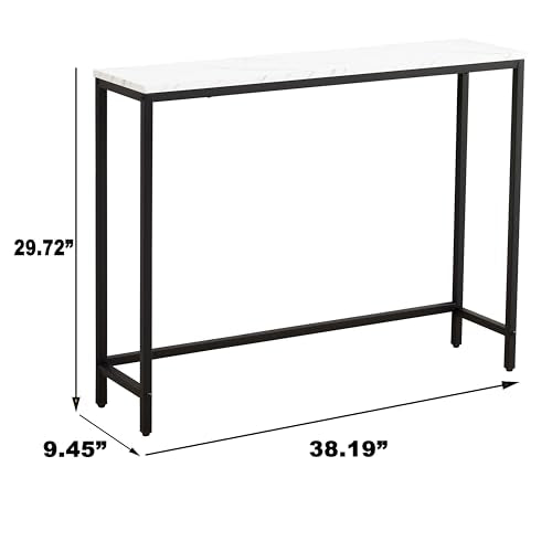 loglus Console Table for Entryway, Faux Marble MDF Sofa Table with Golden Frame (Single Layer, Black Frame)