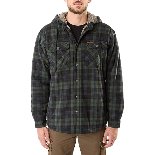 Smith's Workwear Men's Sherpa-Lined Hooded Flannel Shirt-Jacket, Blackwatch-463