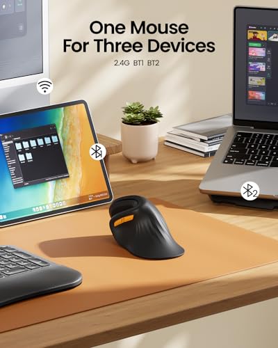 ProtoArc Ergonomic Vertical Mouse, EM11 NL Bluetooth Mouse Wireless, Ergo Mouse with 3 Multi-Device for PC/Notebook/Laptop, USB-C Rechargeable Mice for Windows, Mac OS