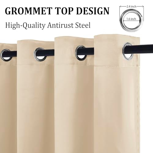 DWCN 100% Beige Blackout Curtains 84 Inches Long for Bedroom with Black Liner, Double Layer Thermal Insulated Room Darkening Window Curtain Panels with Tiebacks for Nursery Room W52 x L84, 2 Panels