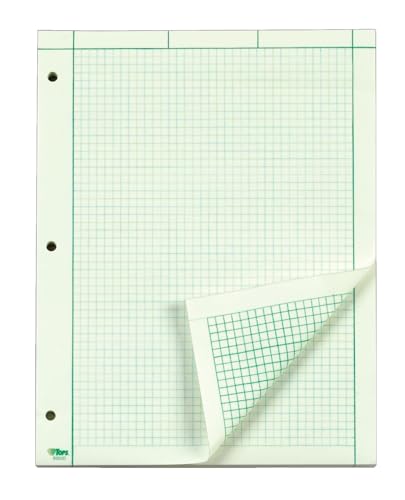 TOPS Engineering Computation Pad, 8-1/2" x 11", Glue Top, 5 x 5 Graph Rule on Back, Green Tint Paper, 3-Hole Punched, 100 Sheets (35500)