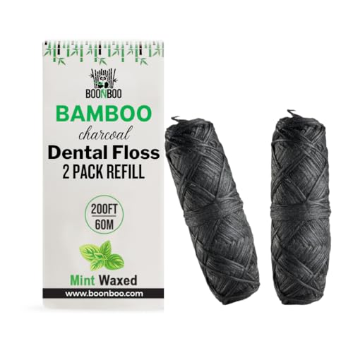 BOONBOO Dental Floss Refill Heads, Charcoal Woven Thread Spools, 2 Pack, 200FT (Mint)