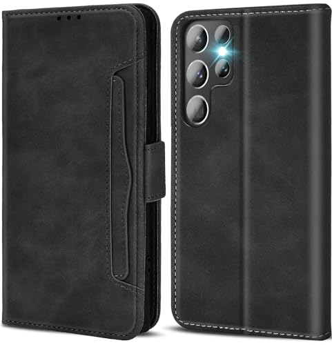 Fiyer Leather RFID Case for Samsung Galaxy S24 Ultra 5G Case 6.8-inch, Case with 3+2 Card Slot and Cash Pocket, Built-in Kickstand, Rugged Protective Case Designed for Galaxy S24 Ultra 5G (Black)
