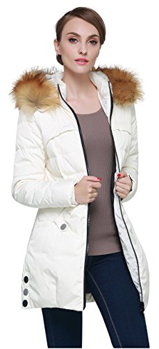 Orolay Women's Down Jacket with Faux Fur Trim Hood Beige XS