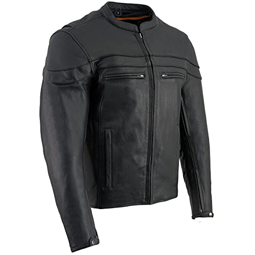 Milwaukee Leather SH1408 Men's Sporty Crossover Vented Black Motorcycle Leather Scooter Jacket - Small