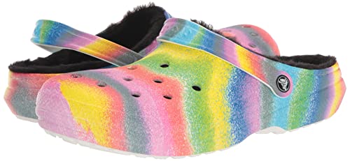 Crocs Unisex-Adult Classic Tie Dye Lined Clogs | Fuzzy Slippers, Powder Blue/Multi, 12 Women/10 Men