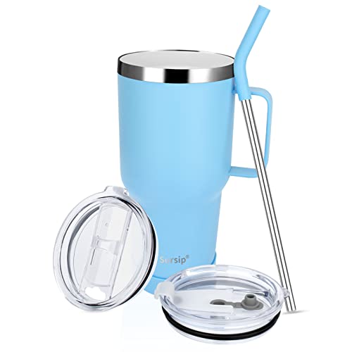 Sursip 30oz Insulated Mug With Lid and Straw,Stainless Steel Double-Walled Vacuum Tumbler,Keeps Cold up to 24 Hours,(Spraying Ceramic Process) BPA Free,Dishwasher Safe,Car Holder,Gift Choice(Orange)