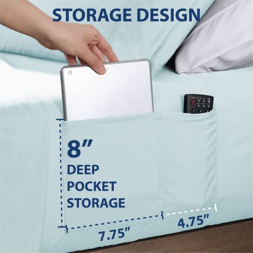 Swift Home Smart Sheets, Ultra Soft Brushed Microfiber 4-Piece Sheet Set, Fitted Bed Sheet with Side Storage Pockets – Navy, Full