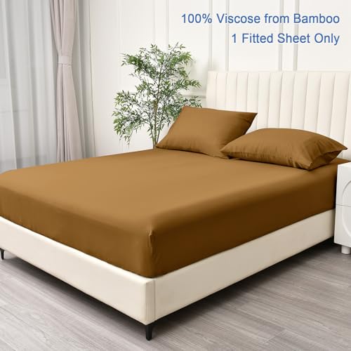 PHF 100% Rayon Derived from Bamboo Cooling Fitted Sheet King Size for Hot Sleeper, 16" Deep Pocket, 2.5cm Wider Strong Elastic Easy Fit, Breathable Silky Smooth Soft,78"x 80",White, No Pillowcases