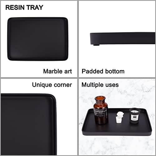 SZYRL Bathroom Sink Vanity Tray, Large Resin Bathroom Tray Perfume Tray Rectangle Decorative Tray Organizer for Vanity Dresser Bathroom Countertop Living Room Kitchen(Black)