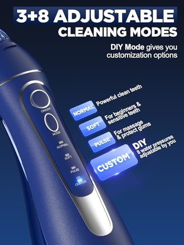 Water Dental Flosser Cordless for Teeth Cleaning - 4 Modes Oral Irrigator 300ML Braces Flossers Cleaner, Rechargeable Portable IPX7 Waterproof Powerful Battery for Travel Home