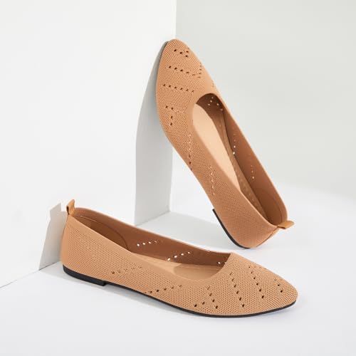 Women’s Flats Shoes Dress Shoes for Women Ballet Flats Dressy Comfortable Pointed Toe Flats Foldable Flats(Beige.us8)