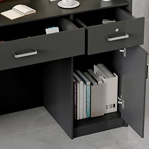 AIEGLE Reception Desk with Drawers & Storage Shelves, Table with Private Panels, for Salon Reception Room Checkout Office, Black (47.3" L x 18.3" W x 43.3" H)
