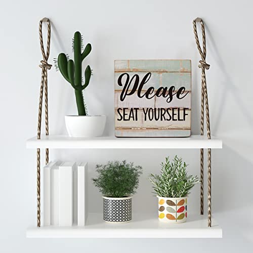 Please Seat Yourself Wooden Box Sign Desk Decor Bathroom Quote Wood Box Sign for Home Bathroom Shelf Table Decoration 5 X 5 Inch