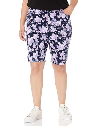 Gloria Vanderbilt Women's Plus Size Amanda Bermuda Short, Midnight Affair-WINDBLOWN Floral
