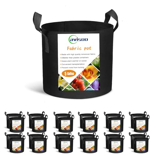 Cavisoo 24-Pack 5 Gallon Grow Bags, Heavy Duty Thickened Non-Woven Plant Fabric Pots with Reinforced Handles