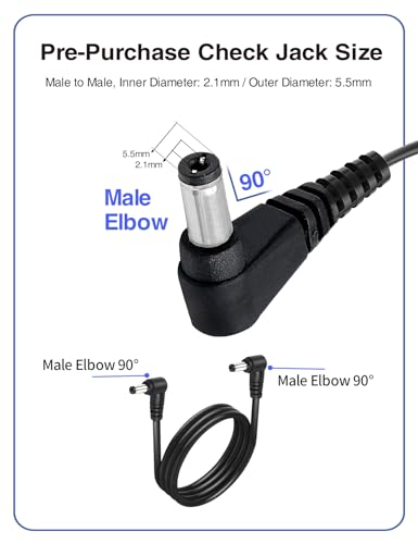 VOLTKARE 【10 Nail-in Cable Clips】 DC Power Extension Cable, 3.28FT 1M, 5.5mm x 2.1mm, 90 Degree Right Angle Ends, Male to Male, for Security Cameras,LED Lights, Guitar Effect Pedal(2Pack)