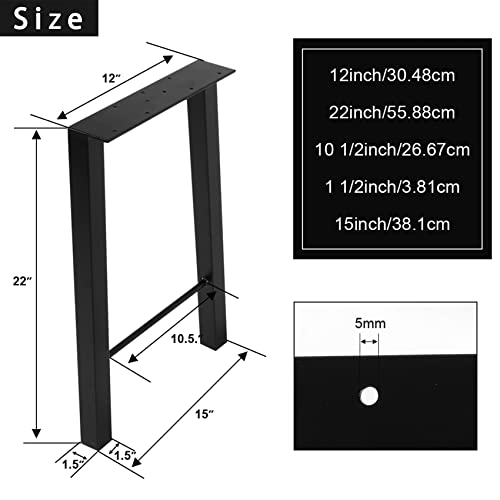 TENGCHANG 22'' Black Industry Table Legs Metal Bench Coffee Desk Chair Leg Set of 2