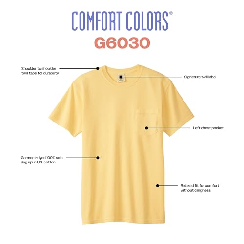 Comfort Colors Adult Short Sleeve Pocket Tee, Style G6030, Blue Jean, Medium