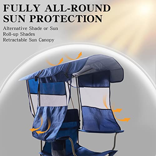 Huskfirm Camping Chair with Canopy Shade,Portable Folding Chair with UPF 50+ Sun Shade,Cup Holder,Side Pocket,Soccer Chair Adults for Camp,Beach,Outdoor Sports-Support 330 LBS Blue