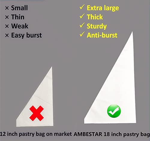AMBESTAR 18 Inch Tipless Piping Bags for Royal Icing, Extra Thick Anti Burst Decorating Bags Butter Cream Cookies Decoration, Perfect for Professional Baking Lover