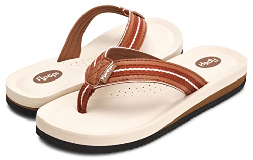 Floopi Flip Flops for Women Casual Thong Womens Sandals Comfort Heel Cushion, Ladies Beach Sandals with Indoor & Outdoor Anti Skid Soles (6, Tan/Brown-520)