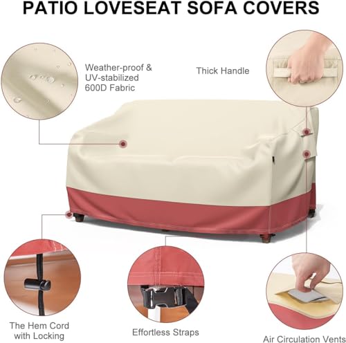 Mrrihand Heavy Duty Patio Sofa Cover, 3-Seater Outdoor Sofa Loveseat Cover, Outdoor Patio Furniture Cover with Air Vent and Handles, 60" L×42" D×30" H, Grey
