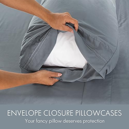 Twin Size Sheet Set Deep Pocket- 4 Piece Ultra Soft Machine Washable Luxury Bed Sheet Set - Shrinkage & Fade Resistant Embroidered Bedding Sheet (Twin, Steel Blue)