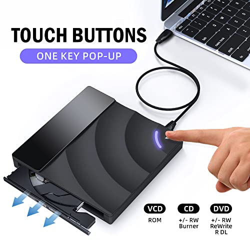 YOTUO External CD Drive, Portable USB 3.0 Type-C CD/DVD RW Drive Player, CD ROM Rewriter Burner Optical Disc Drive Compatible with Laptop Desktop PC for Windows 7/8/11/10 Mac MacBook Pro/Air